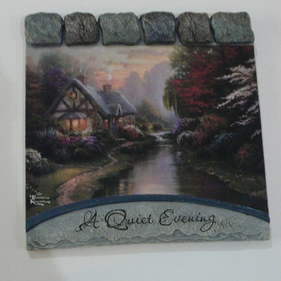 Thomas Kinkade "A Quiet Evening" 7"x7" Fall Winter Scene Stoneware Pic Plaque - Picture 1 of 3